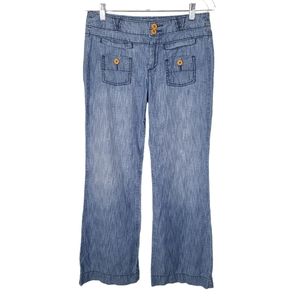 Pilcro Y2K style blue denim color lightweight cotton wide leg flare pants sz 27